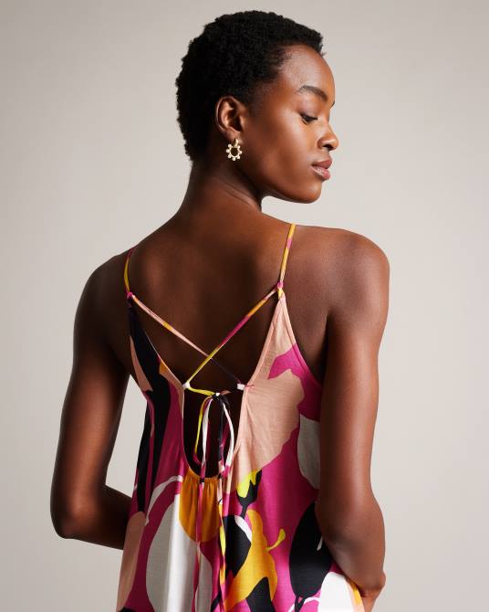 Ted Baker mujer 2ZFP350 ropa vestido largo plisado con estampado abstracto de Ikella Rosa brillante