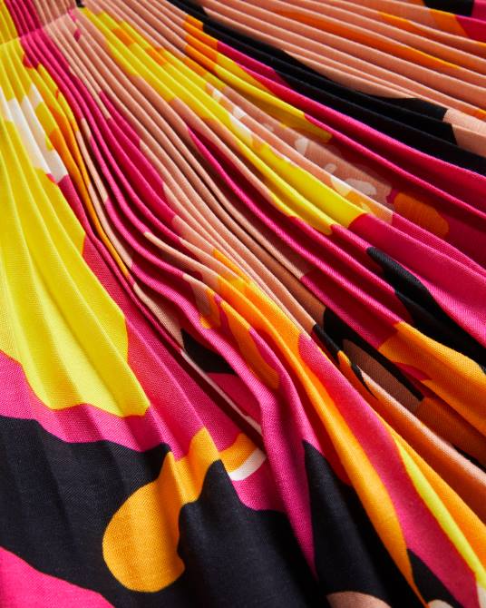 Ted Baker mujer 2ZFP350 ropa vestido largo plisado con estampado abstracto de Ikella Rosa brillante