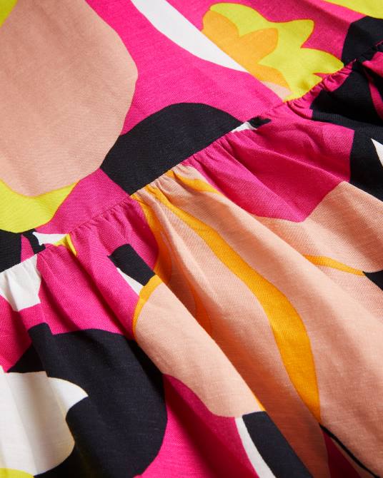 Ted Baker mujer 2ZFP350 ropa vestido largo plisado con estampado abstracto de Ikella Rosa brillante