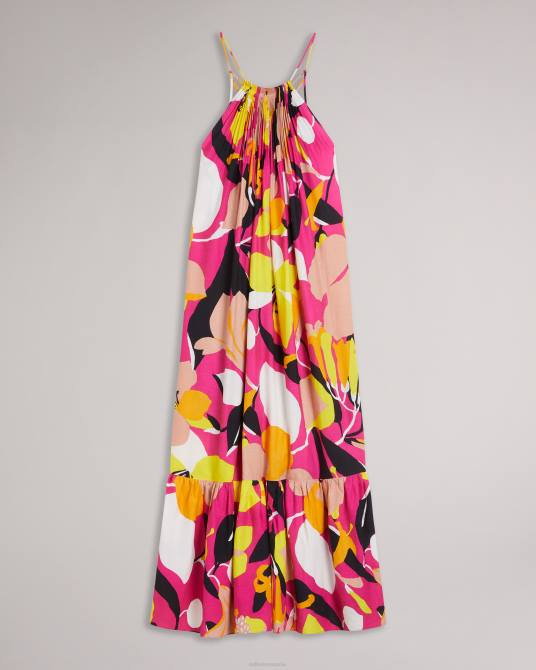Ted Baker mujer 2ZFP350 ropa vestido largo plisado con estampado abstracto de Ikella Rosa brillante