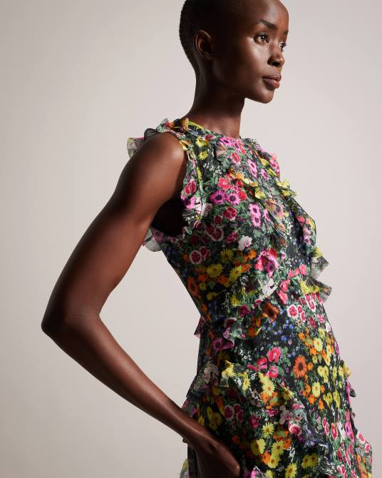 Ted Baker mujer 2ZFP4 ropa vestido largo en cascada sin mangas gloriha negro