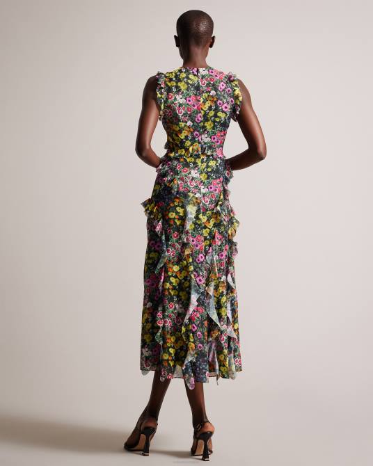 Ted Baker mujer 2ZFP4 ropa vestido largo en cascada sin mangas gloriha negro