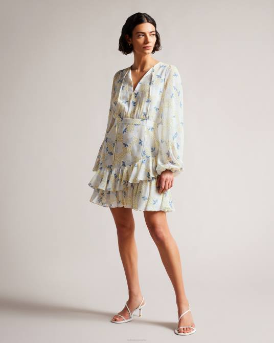 Ted Baker mujer 2ZFP10 ropa vestido corto suziiee con cintura y volantes asimétricos cielo azul