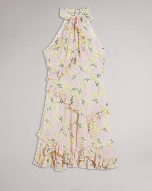 Ted Baker mujer 2ZFP12 ropa vestido corto con cuello retorcido y detalle de volantes Suttonn amarillo claro