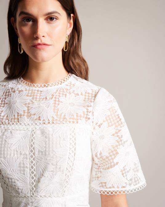 Ted Baker mujer 2ZFP140 ropa vestido mini de encaje con vuelo y corte lydiiha blanco