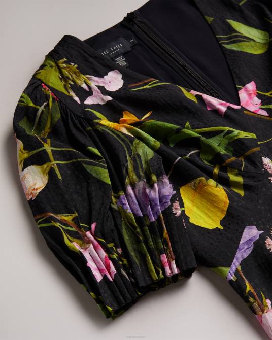 Ted Baker mujer 2ZFP181 ropa vestido de té corto con mangas abullonadas opallie negro