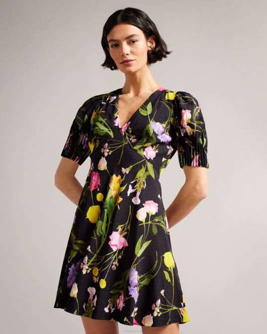 Ted Baker mujer 2ZFP181 ropa vestido de té corto con mangas abullonadas opallie negro