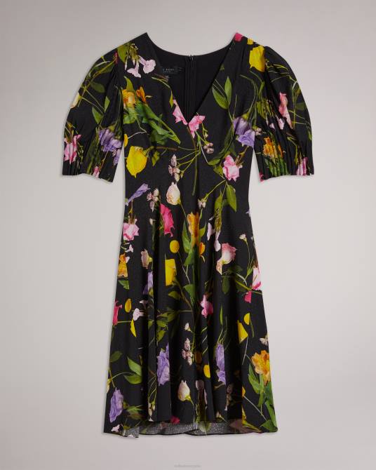 Ted Baker mujer 2ZFP181 ropa vestido de té corto con mangas abullonadas opallie negro