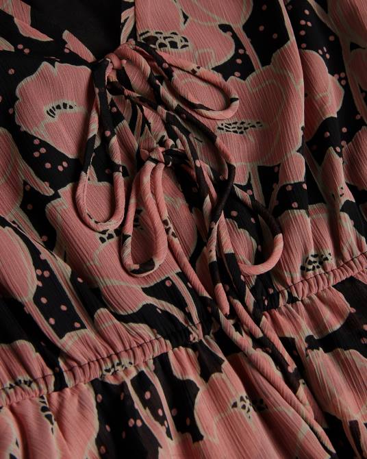 Ted Baker mujer 2ZFP205 ropa vestido corto Priana con estampado de amapolas y lazo en la parte delantera negro