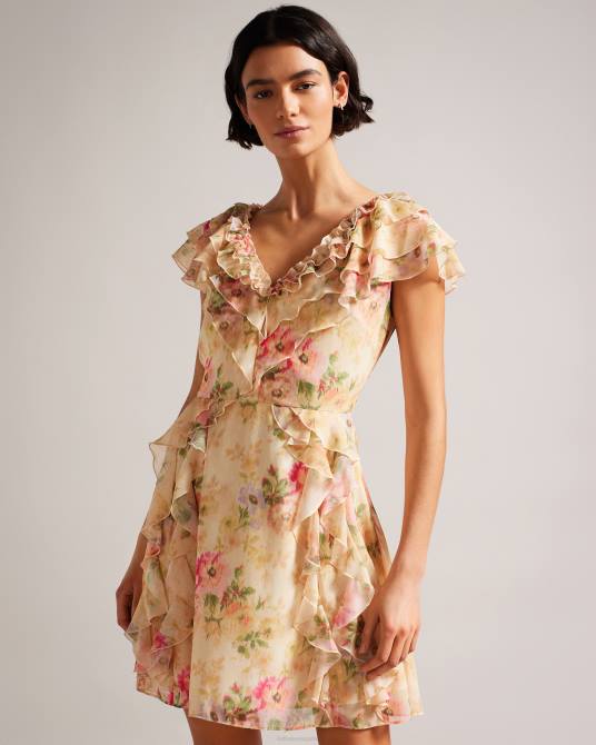 Ted Baker mujer 2ZFP22 ropa vestido corto ammiah con volantes y estampado floral broncearse
