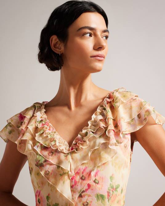 Ted Baker mujer 2ZFP22 ropa vestido corto ammiah con volantes y estampado floral broncearse