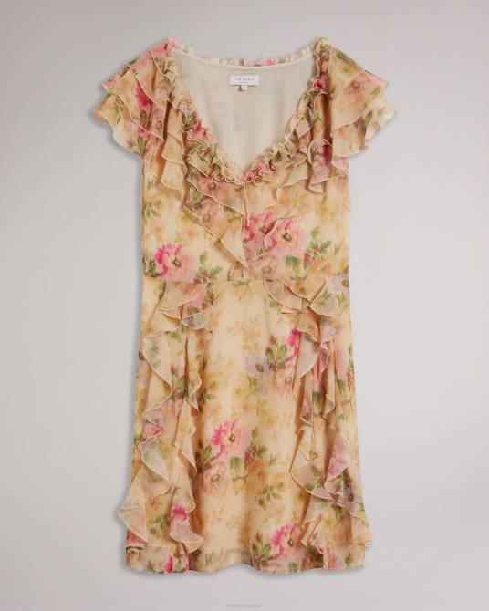 Ted Baker mujer 2ZFP22 ropa vestido corto ammiah con volantes y estampado floral broncearse