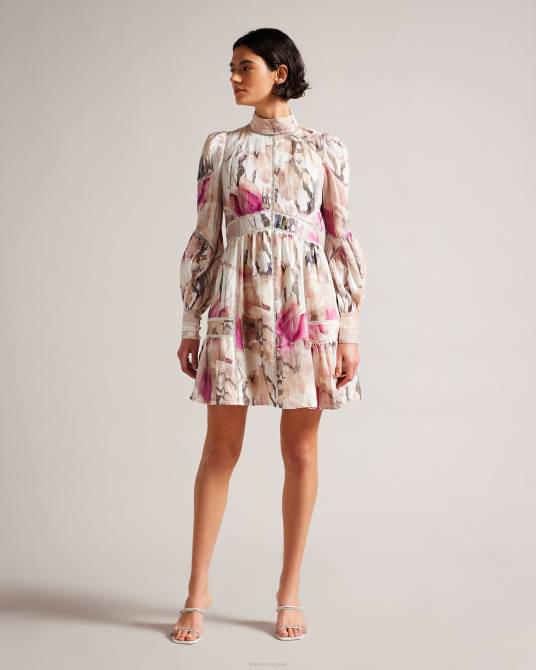 Ted Baker mujer 2ZFP231 ropa vestido corto de lino fleurz desnudo claro