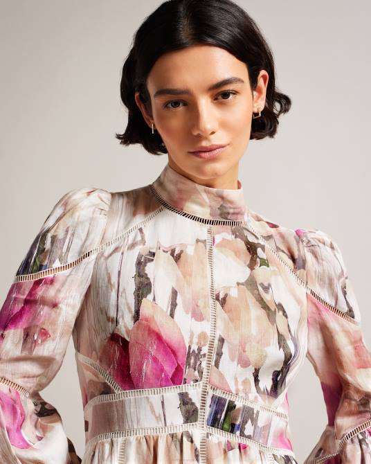 Ted Baker mujer 2ZFP231 ropa vestido corto de lino fleurz desnudo claro