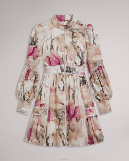 Ted Baker mujer 2ZFP231 ropa vestido corto de lino fleurz desnudo claro