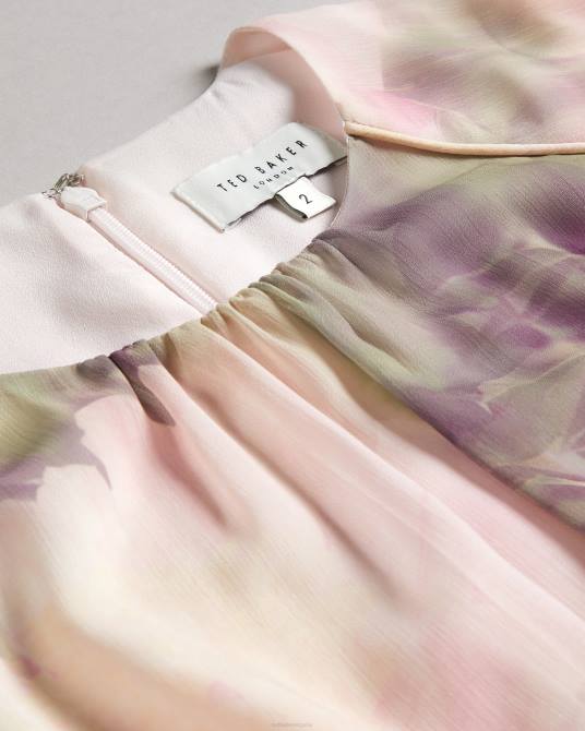 Ted Baker mujer 2ZFP24 ropa Amorita minivestido sin mangas con cintura floral borrosa coral