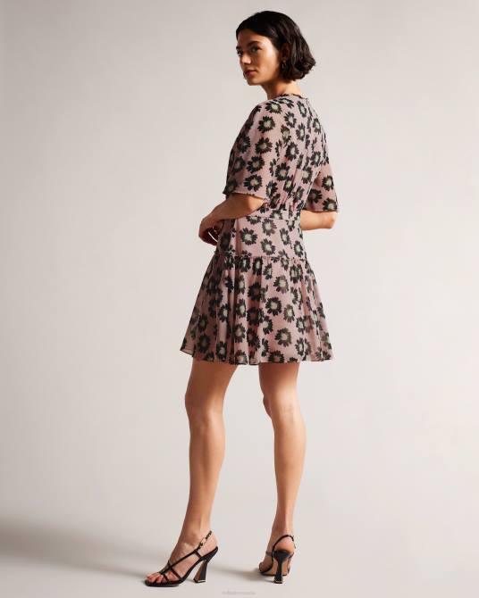 Ted Baker mujer 2ZFP257 ropa lucieey minivestido con vuelo y corte escalonado rosa