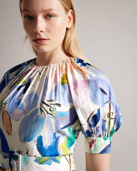 Ted Baker mujer 2ZFP324 ropa vestido corto con cinturón y estampado artístico Ritahh blanco