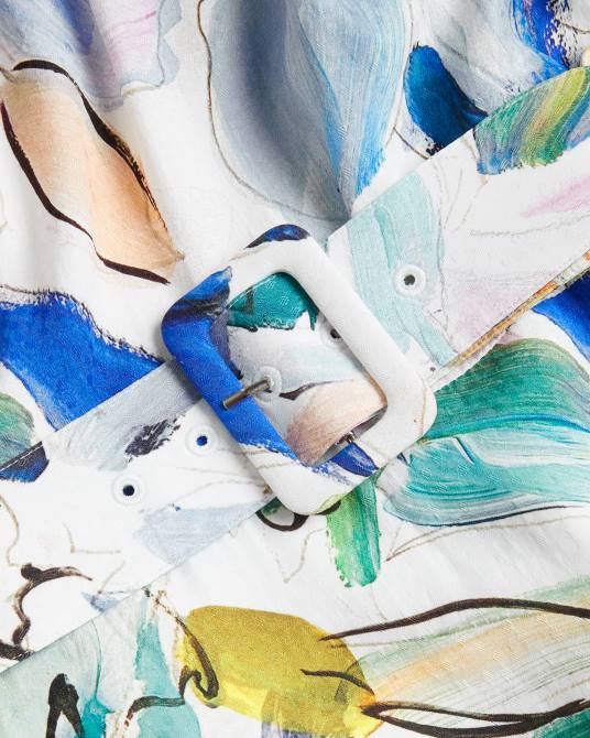 Ted Baker mujer 2ZFP324 ropa vestido corto con cinturón y estampado artístico Ritahh blanco