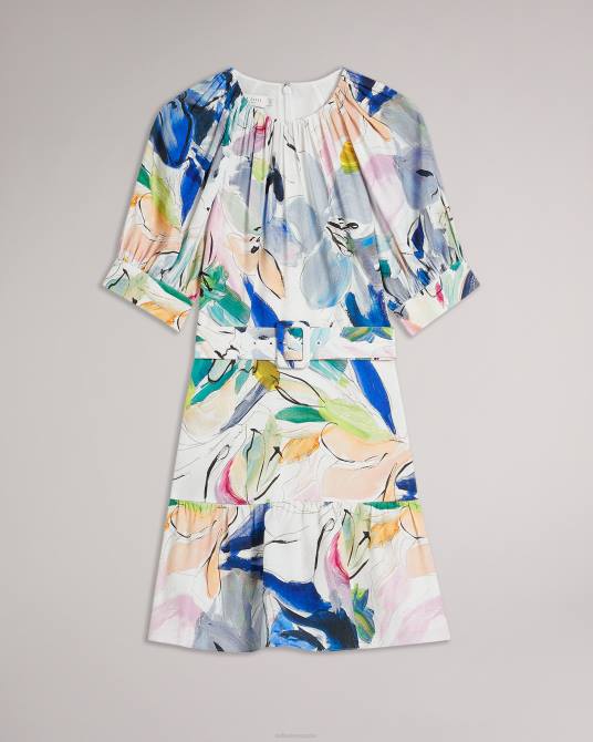 Ted Baker mujer 2ZFP324 ropa vestido corto con cinturón y estampado artístico Ritahh blanco