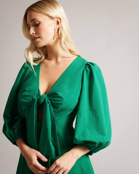 Ted Baker mujer 2ZFP462 ropa Vestido corto con lazo en la parte delantera y manga globo Jozelyn verde