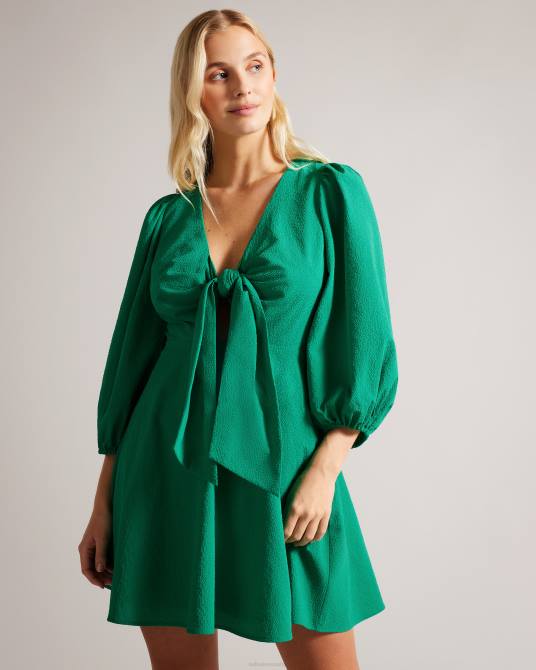 Ted Baker mujer 2ZFP462 ropa Vestido corto con lazo en la parte delantera y manga globo Jozelyn verde