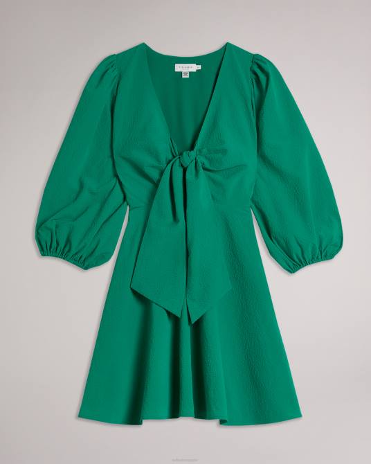 Ted Baker mujer 2ZFP462 ropa Vestido corto con lazo en la parte delantera y manga globo Jozelyn verde