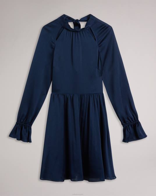 Ted Baker mujer 2ZFP56 ropa vestido corto ajustado y de vuelo con cuello alto ryaa azul oscuro