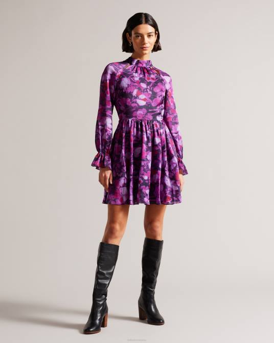 Ted Baker mujer 2ZFP67 ropa vestido corto sammieh con cuello alto y vuelo púrpura
