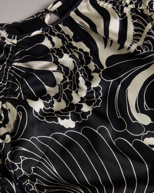 Ted Baker mujer 2ZFP70 ropa vestido corto faridda estampado con mangas abullonadas negro