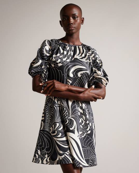 Ted Baker mujer 2ZFP70 ropa vestido corto faridda estampado con mangas abullonadas negro