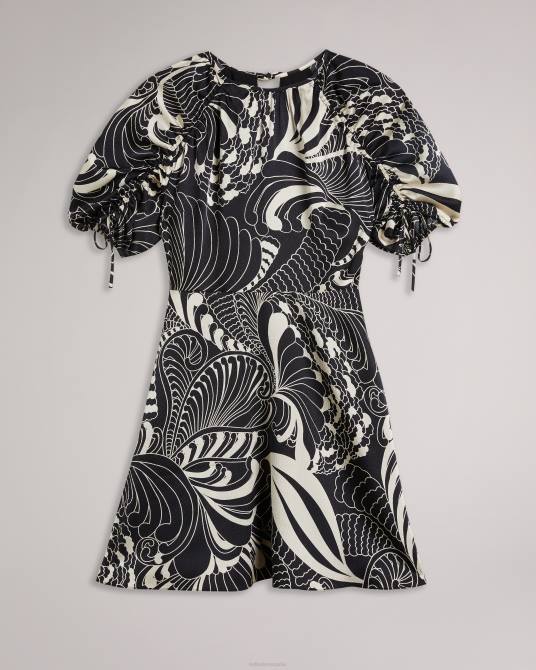 Ted Baker mujer 2ZFP70 ropa vestido corto faridda estampado con mangas abullonadas negro