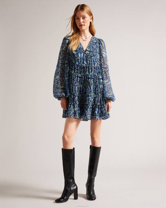 Ted Baker mujer 2ZFP74 ropa vestido corto con vuelo y capas rohzan azul medio