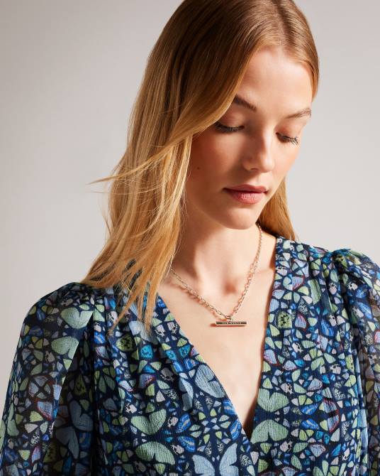 Ted Baker mujer 2ZFP74 ropa vestido corto con vuelo y capas rohzan azul medio