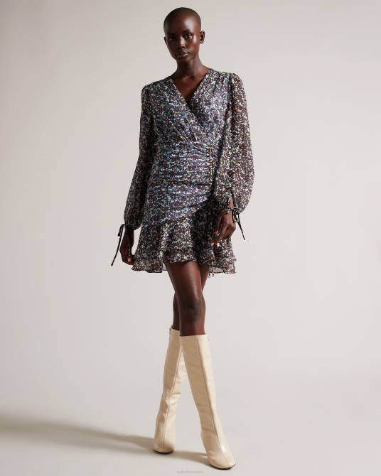 Ted Baker mujer 2ZFP80 ropa vestido corto cherela de manga larga estampado azul claro