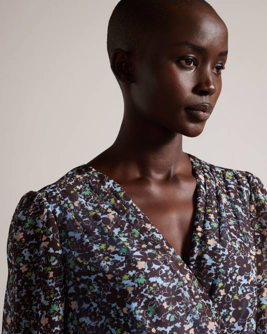 Ted Baker mujer 2ZFP80 ropa vestido corto cherela de manga larga estampado azul claro