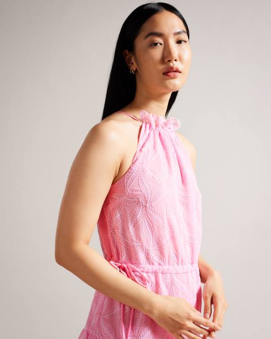 Ted Baker mujer 2ZFP174 ropa vestido miarose con cordón en la cintura y cuello halter lila