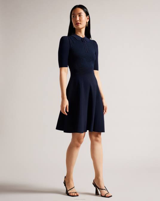 Ted Baker mujer 2ZFP199 ropa vestido de punto delicado de pointelle de Hillder azul oscuro