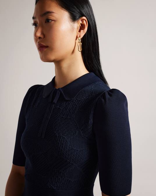 Ted Baker mujer 2ZFP199 ropa vestido de punto delicado de pointelle de Hillder azul oscuro