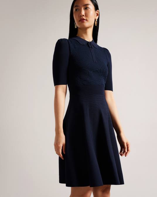 Ted Baker mujer 2ZFP199 ropa vestido de punto delicado de pointelle de Hillder azul oscuro