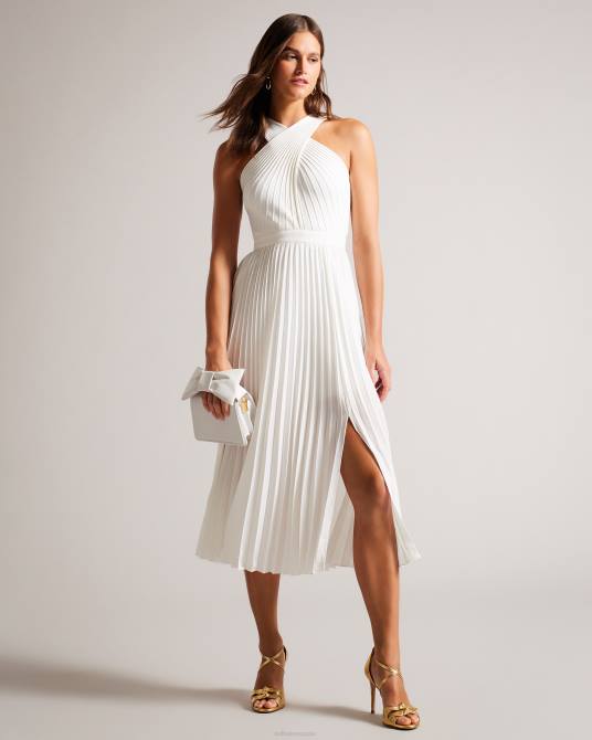 Ted Baker mujer 2ZFP210 ropa Vestido loueli plisado con parte delantera cruzada y corpiño de punto crema