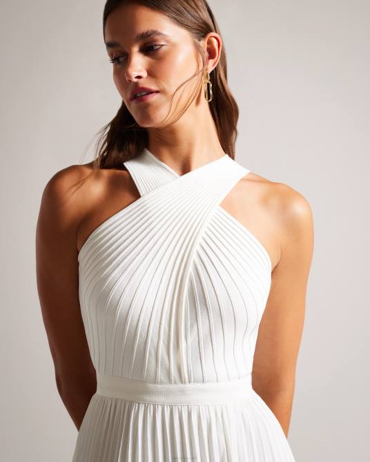 Ted Baker mujer 2ZFP210 ropa Vestido loueli plisado con parte delantera cruzada y corpiño de punto crema