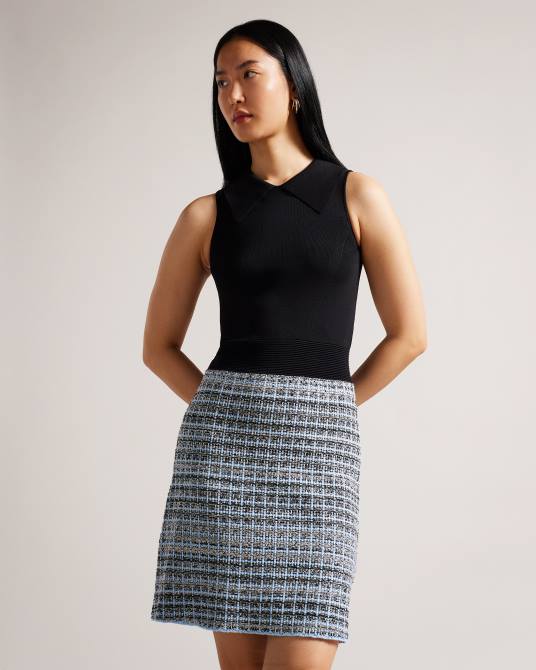 Ted Baker mujer 2ZFP228 ropa vestido recto con corpiño de punto diveena negro