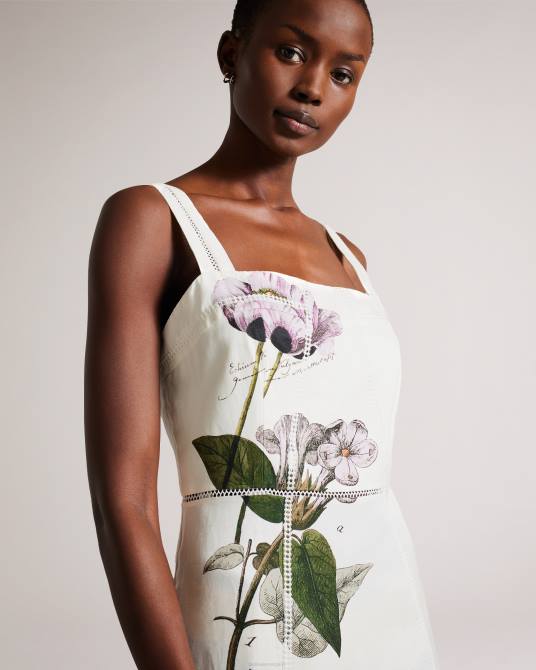 Ted Baker mujer 2ZFP292 ropa vestido de tubo con cuello cuadrado jasmmie botánico blanco