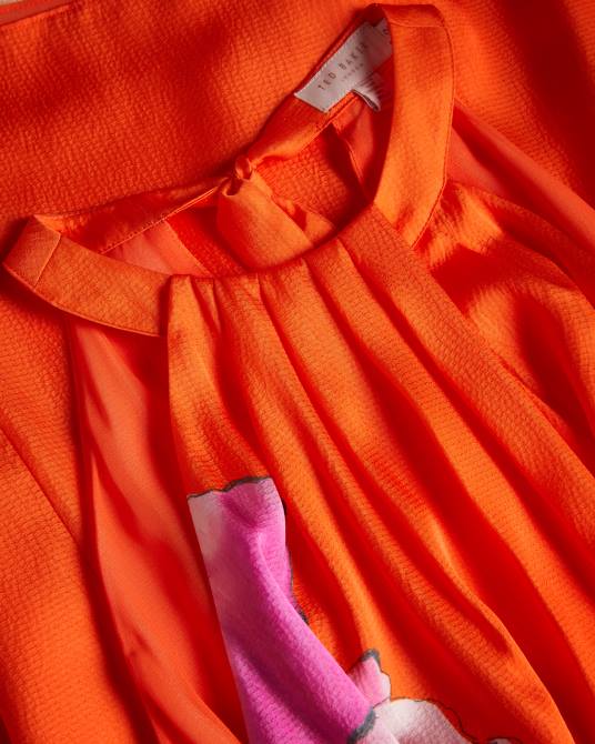 Ted Baker mujer 2ZFP2 ropa vestido midi con vuelo y cuello halter Immia naranja brillante