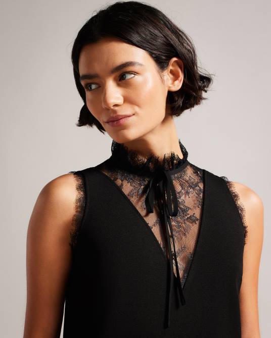 Ted Baker mujer 2ZFP52 ropa vestido camisero chharis con paneles de encaje negro