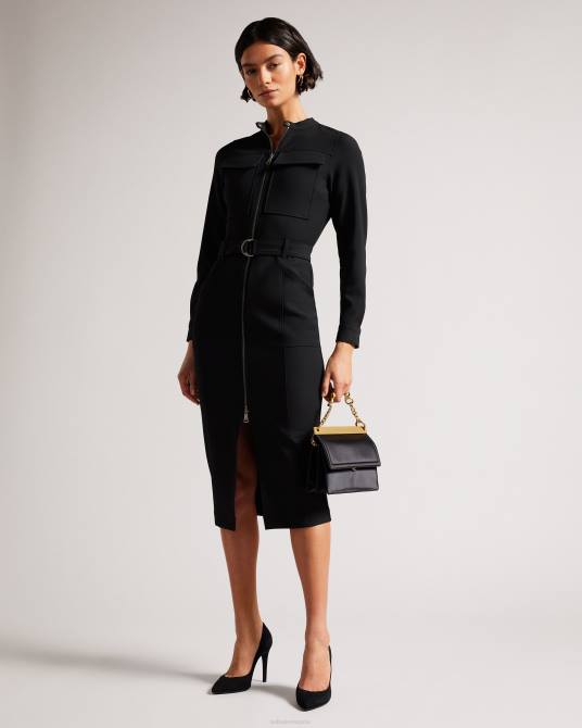 Ted Baker mujer 2ZFP58 ropa vestido camisero con cinturón y detalles utilitarios hattei negro