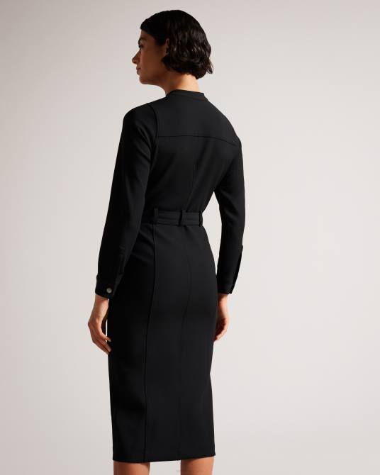 Ted Baker mujer 2ZFP58 ropa vestido camisero con cinturón y detalles utilitarios hattei negro
