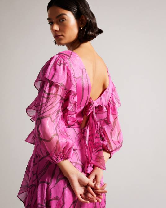 Ted Baker mujer 2ZFP62 ropa vestido estilo pichi con estampado abstracto y volantes victoir Rosa brillante