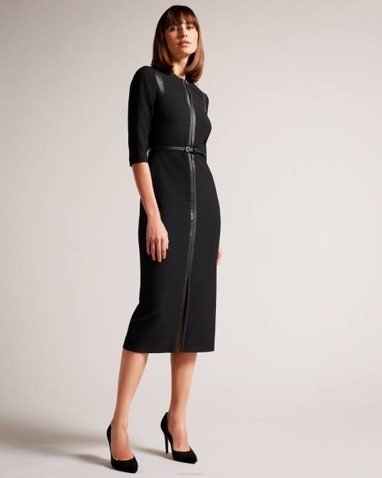 Ted Baker mujer 2ZFP72 ropa vestido de tubo halleid con paneles de piel sintética negro
